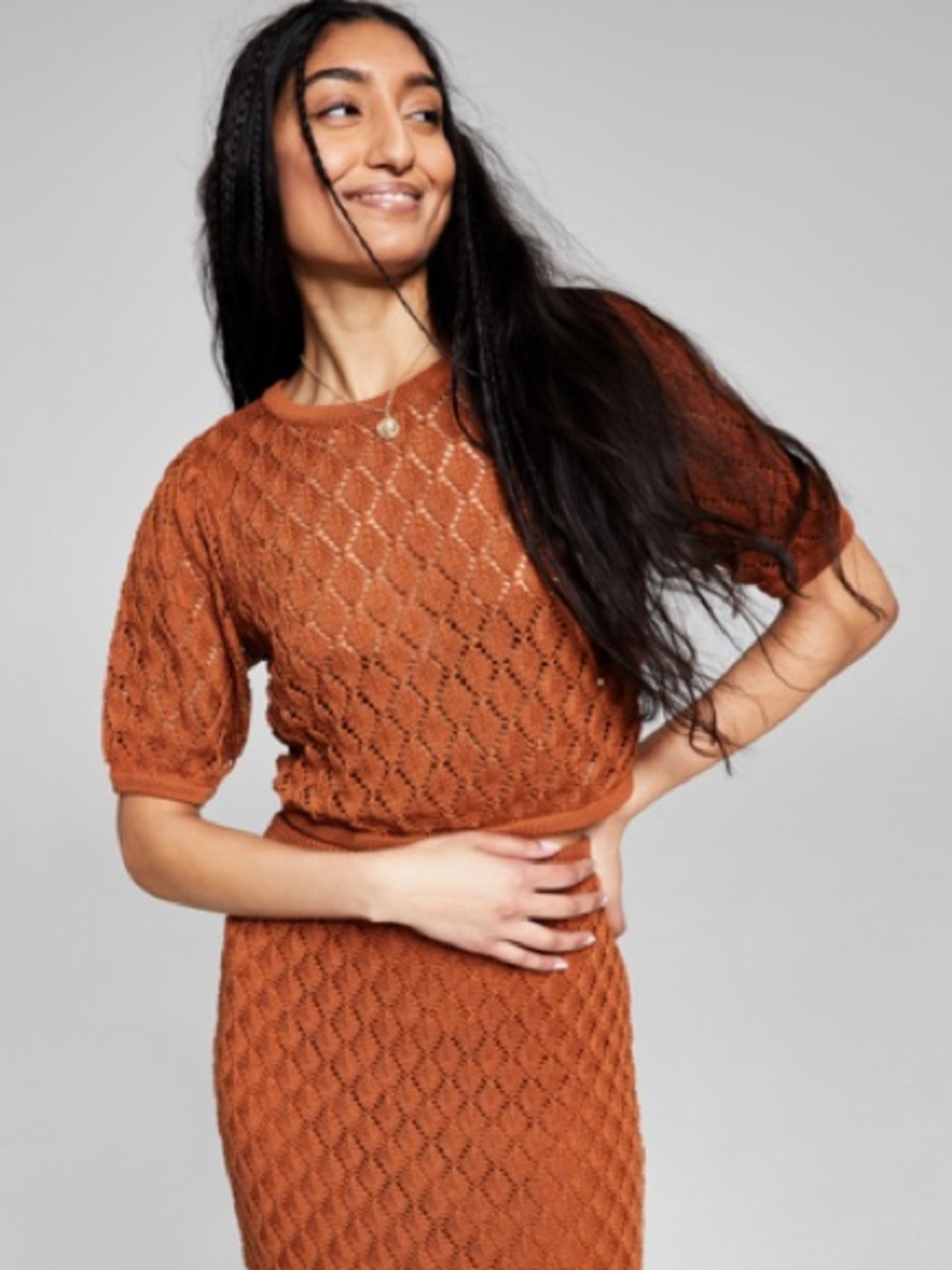 And Now This Women’s Crochet Crop Top In Mocha Brown, Size Large